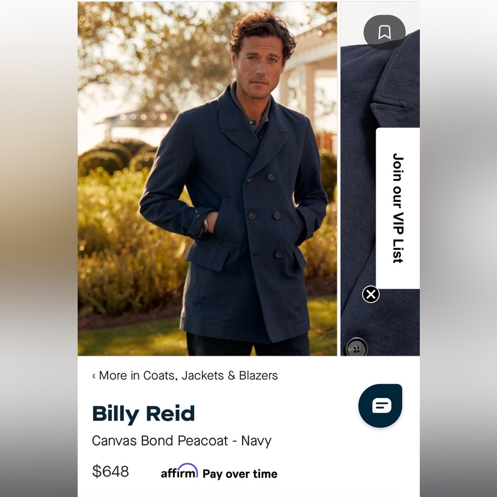 Billy Reid Canvas James Bond Peacoat Navy XL $648